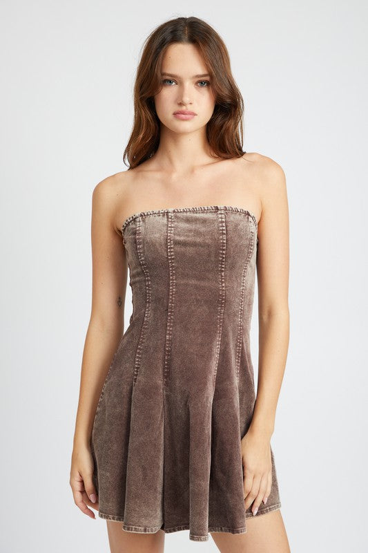 Pleated Strapless Mini Dress