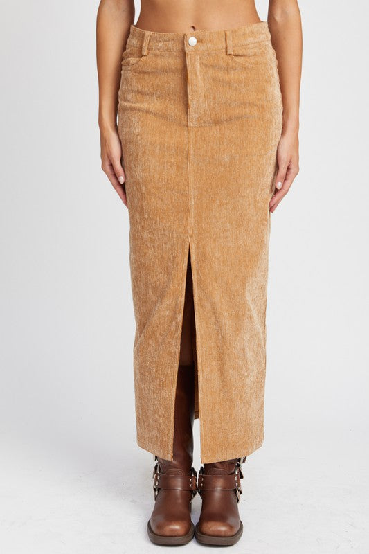 Corduroy Midi Slit Skirt