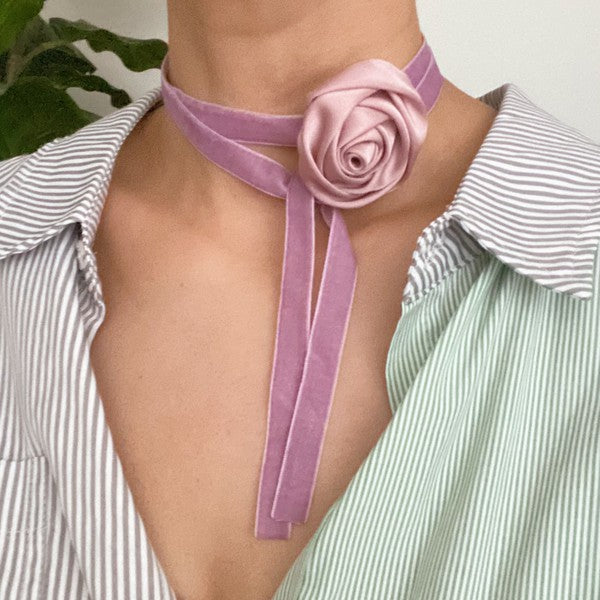 Satin Rose Velvet Sash Necklace