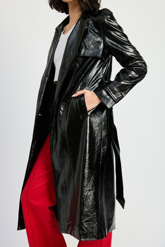 Faux Leather Trench