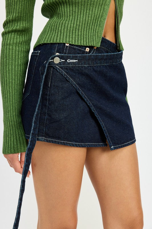 Wrap Denim Mini Skirt