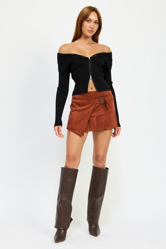 Ruby Suede Buckle Skort