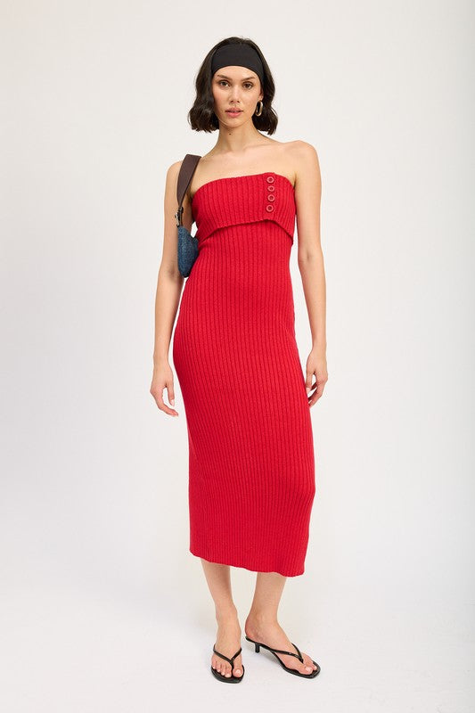 Fold Over Ribbed Midi Dress