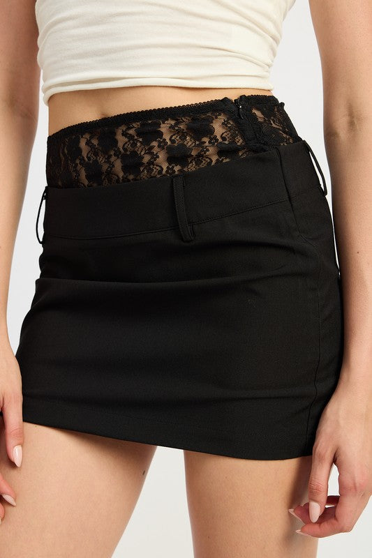 Olive Peek A Boo Lace Mini Skirt