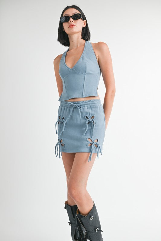 French Terry Cut Out Mini Skirt